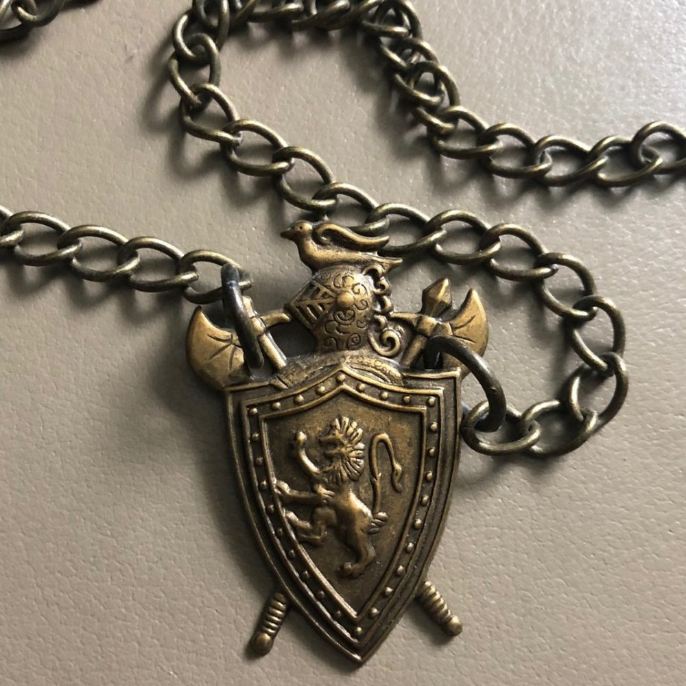Bronze Metal Shield Family Crest Necklace
